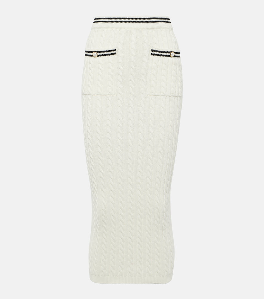 Alessandra Rich Striped cable-knit cotton midi skirt - Alessandra Rich 条纹绞花针织棉质中长裙