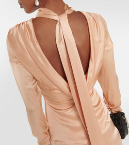 Alessandra Rich Tie-neck silk satin midi dress