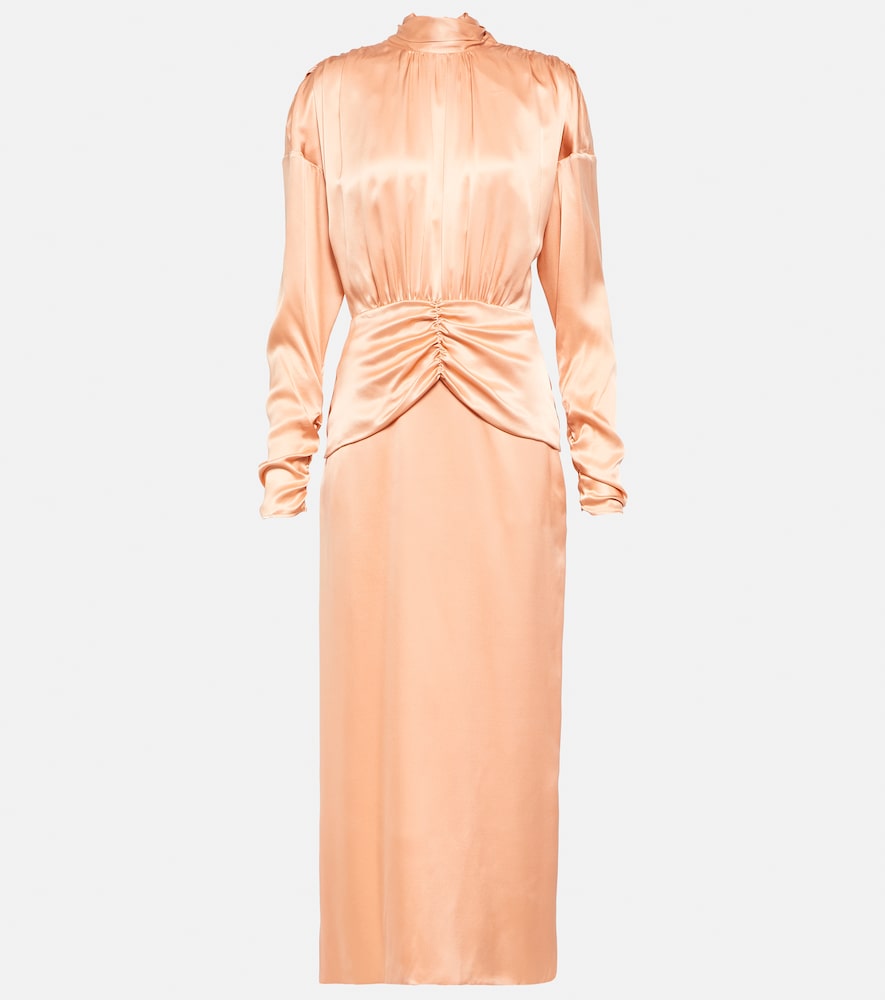 Alessandra Rich Tie-neck silk satin midi dress. Alessandra Rich 系领真丝缎面中长连衣裙