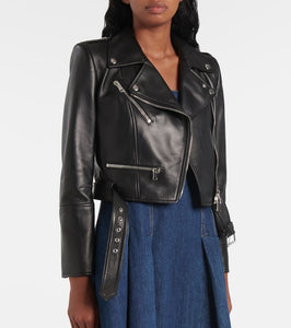 Alexander McQueen Cropped leather biker jacket