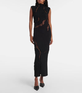 Alexander McQueen Distressed wool and silk maxi dress