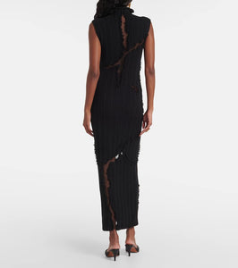 Alexander McQueen Distressed wool and silk maxi dress