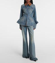 Alexander McQueen Peplum corduroy-trimmed denim jacket