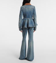 Alexander McQueen Peplum corduroy-trimmed denim jacket