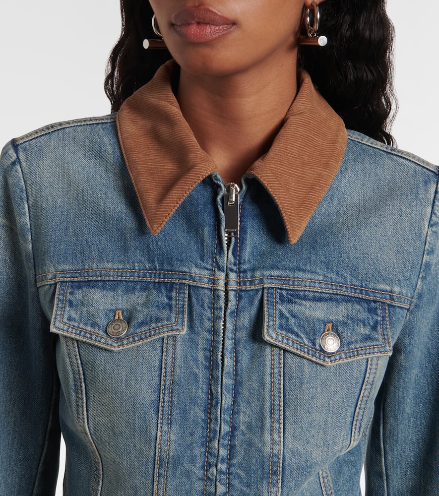 Alexander McQueen Peplum corduroy-trimmed denim jacket