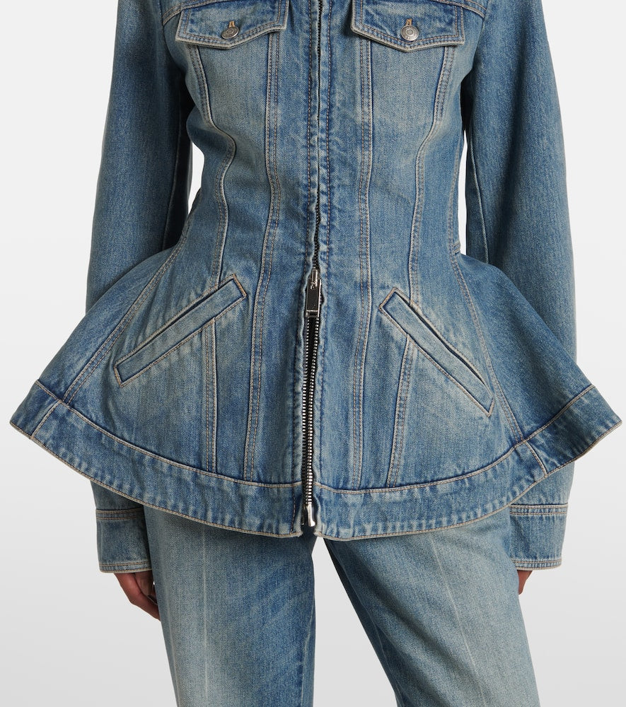 Alexander McQueen Peplum corduroy-trimmed denim jacket