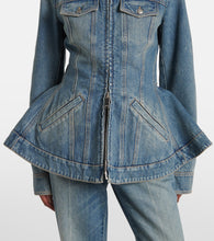 Alexander McQueen Peplum corduroy-trimmed denim jacket