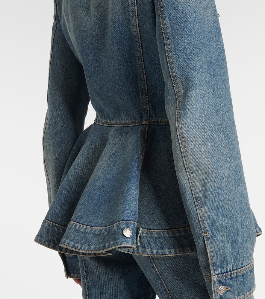 Alexander McQueen Peplum corduroy-trimmed denim jacket