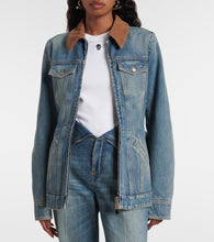 Alexander McQueen Peplum corduroy-trimmed denim jacket