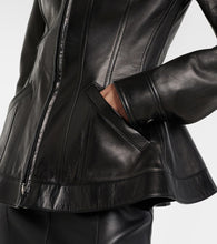 Alexander McQueen Peplum corduroy-trimmed leather jacket