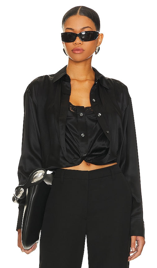 Alexander Wang Button Down With Integrated Cami in Black - Alexander Wang boutonné avec caraco intégré en noir - Alexander Wang 黑色系扣衬衫搭配一体式吊带背心 - Alexander Wang Button-Down mit integriertem Cami in Schwarz - Alexander Wang 블랙 컬러의 일체형 캐미 버튼다운 - Alexander Wang abbottonato con camicetta integrata in nero