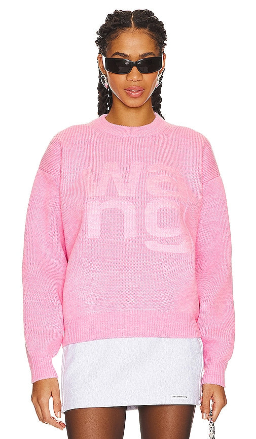 Alexander Wang Debossed Stacked Logo Unisex Pullover in Pink - Alexander Wang - Pull unisexe avec logo empilé en relief en rose - Alexander Wang 粉色压花叠层徽标中性套头衫 - Alexander Wang Unisex-Pullover mit geprägtem Stacked-Logo in Rosa - Alexander Wang Debossed 스택 로고 유니섹스 풀오버 핑크 색상 - Pullover unisex con logo impilato impresso di Alexander Wang in rosa