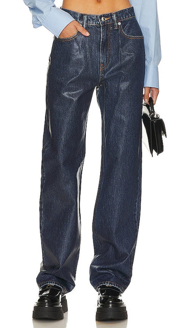 Alexander Wang Ez Mid Rise Relaxed Straight Coated Jean in Blue - Alexander Wang - Ez - Jean droit décontracté taille mi-haute enduit en bleu - Alexander Wang Ez 中腰休闲直筒涂层牛仔裤（蓝色） - Alexander Wang Ez Mid Rise Relaxed Straight Coated Jeans in Blau - Alexander Wang Ez 미드 라이즈 릴랙스 스트레이트 코팅 진 블루 색상 - Jeans Alexander Wang Ez a vita media rilassati rivestiti dritti in blu