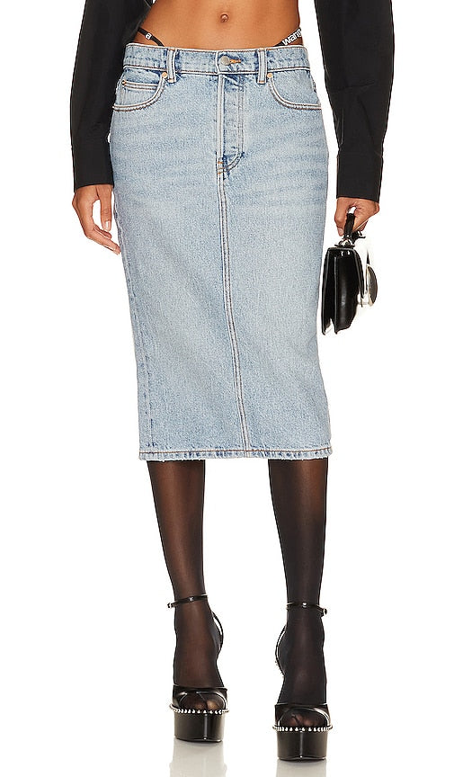 Alexander Wang Midi Skirt With Diamante Charm Thong Straps in Blue - Alexander Wang - Jupe mi-longue avec bretelles tongs à breloques en strass - Bleu - Alexander Wang 蓝色钻石吊饰丁字带中长半身裙 - Alexander Wang Midirock mit Strass-Charm-Tanga-Trägern in Blau - Alexander Wang 미디 스커트, Diamante 참 끈끈 스트랩 블루 색상 - Gonna midi Alexander Wang con cinturini perizoma con ciondolo diamante in blu