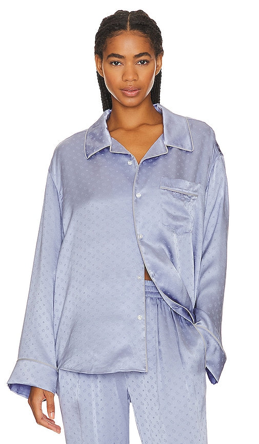 Alexander Wang Pajama Long Sleeve Shirt in Blue - Alexander Wang Chemise de pyjama à manches longues en bleu - Alexander Wang 蓝色睡衣长袖衬衫 - Alexander Wang Pyjama-Langarmhemd in Blau - Alexander Wang 파자마 긴소매 셔츠블루 색상 - Camicia a maniche lunghe pigiama Alexander Wang in blu
