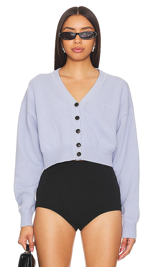Alexander Wang V-neck Cardigan in Blue - Alexander Wang Cardigan à col en V en bleu - Alexander Wang 蓝色 V 领开衫 - Alexander Wang Strickjacke mit V-Ausschnitt in Blau - Alexander Wang 블루 브이넥 카디건 - Cardigan con scollo a V Alexander Wang in blu