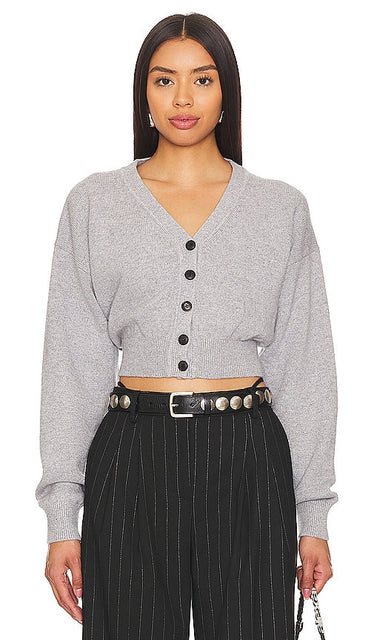 Alexander Wang V-neck Cardigan in Grey - Alexander Wang Cardigan à col en V en gris - Alexander Wang 灰色 V 领开衫 - Alexander Wang Strickjacke mit V-Ausschnitt in Grau - Alexander Wang 그레이 브이넥 카디건 - Cardigan con scollo a V Alexander Wang in grigio