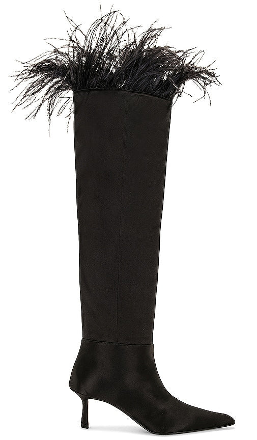 Alexander Wang Viola 65 Feather Slouch Boot in Black - Alexander Wang - Viola 65 - Bottines souples en plumes - Noir - Alexander Wang Viola 65 羽毛休闲靴黑色 - Alexander Wang Viola 65 Feather Slouch Boot in Schwarz - Alexander Wang Viola 65 페더 슬라우치 부츠블랙 색상 - Stivale floscio Alexander Wang Viola 65 Feather in nero