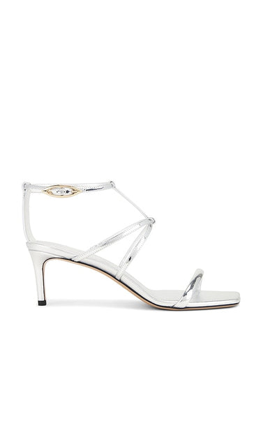 Alexandre Birman Phoebe 60 Sandal in Metallic Silver, grey | Argento Heeled Sandals for Women