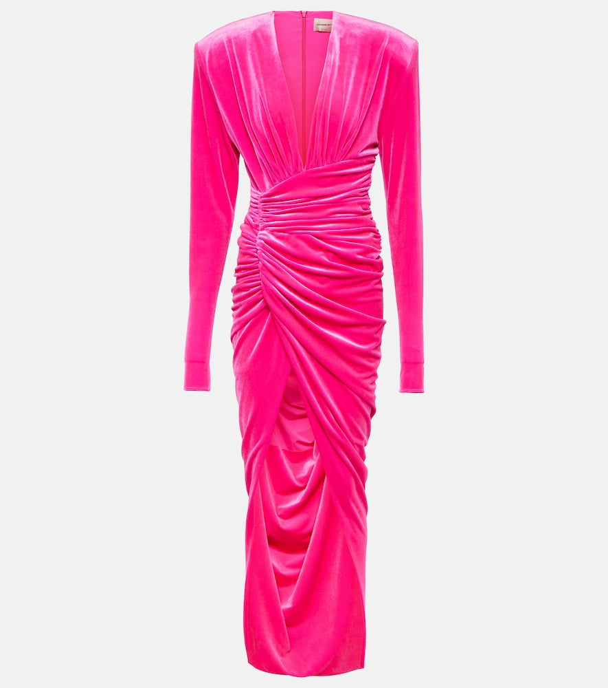 Alexandre Vauthier Velvet draped midi dress. Alexandre Vauthier 天鹅绒垂坠中长连衣裙