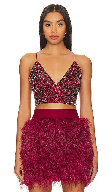 Alice + Olivia Carli Crystal Bra Top in Burgundy - Alice + Olivia Carli - Haut de soutien-gorge en cristal bordeaux - Alice + Olivia Carli 酒红色水晶文胸上衣 - Alice + Olivia Carli Kristall-BH-Oberteil in Burgund - Alice + Olivia Carli 크리스탈 브라탑 - Top reggiseno Alice + Olivia Carli Crystal in Borgogna