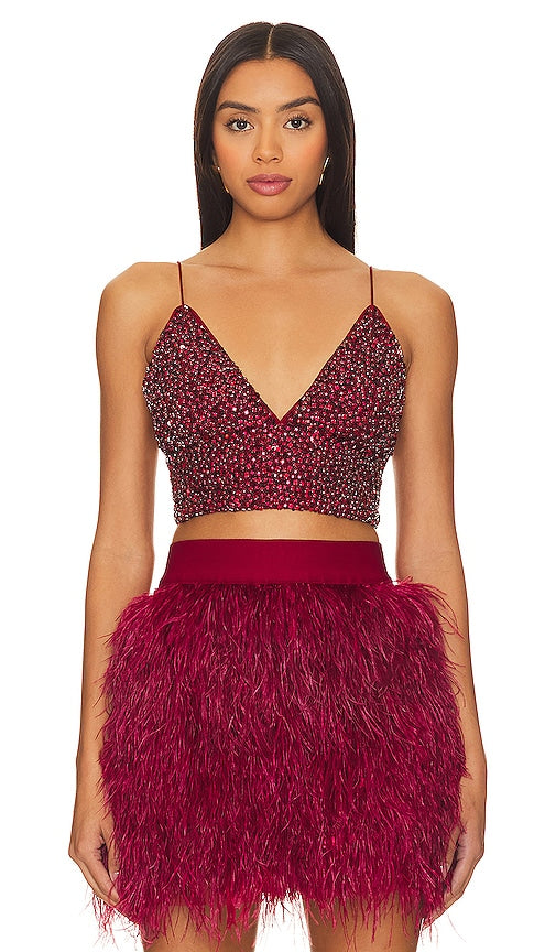 Alice + Olivia Carli Crystal Bra Top in Burgundy - Alice + Olivia Carli - Haut de soutien-gorge en cristal bordeaux - Alice + Olivia Carli 酒红色水晶文胸上衣 - Alice + Olivia Carli Kristall-BH-Oberteil in Burgund - Alice + Olivia Carli 크리스탈 브라탑 - Top reggiseno Alice + Olivia Carli Crystal in Borgogna