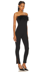 Alice + Olivia Idell Feather Jumpsuit in Black