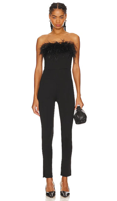 Alice + Olivia Idell Feather Jumpsuit in Black - Alice + Olivia Combinaison à plumes IDELL en noir - Alice + Olivia Idell 黑色羽毛连身裤 - Alice + Olivia Idell Federoverall in Schwarz - Alice + Olivia Idell 페더 점프수트 블랙 색상 - Tuta con piume Alice + Olivia Idell in nero