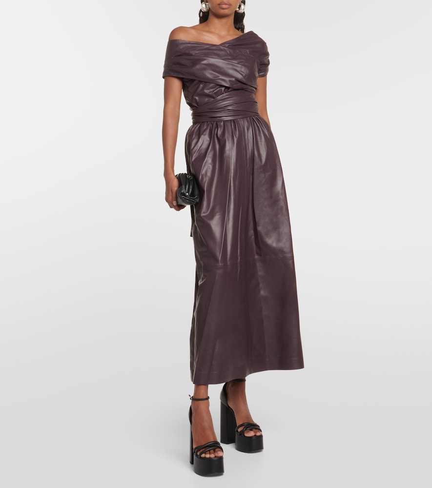 Altuzarra Corfu off-shoulder leather maxi dress