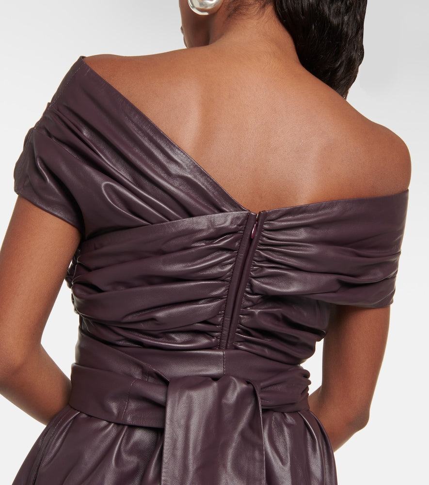 Altuzarra Corfu off-shoulder leather maxi dress