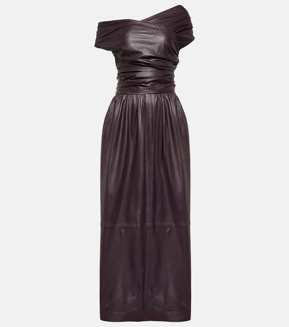 Altuzarra Corfu off-shoulder leather maxi dress