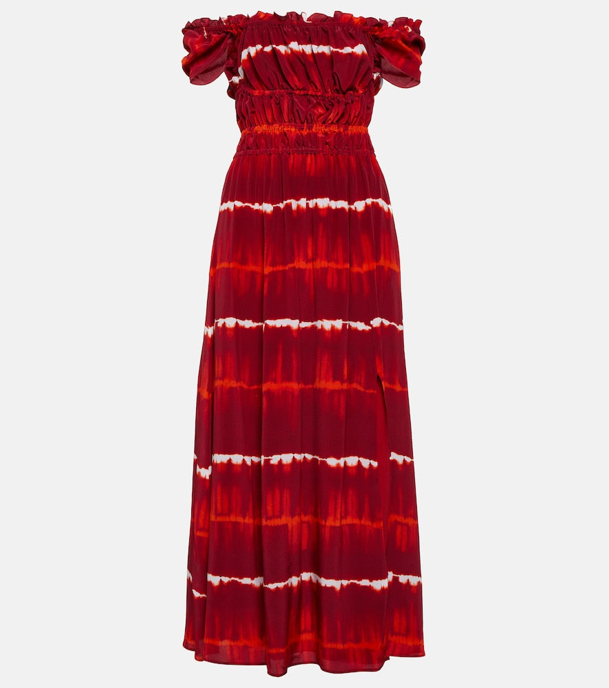 Altuzarra Printed off-shoulder silk midi dress. Altuzarra 印花露肩真丝中长连衣裙