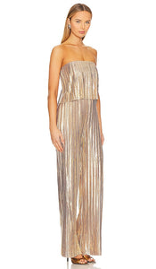 Amanda Uprichard Collina Pleated Jumpsuit in Metallic Gold