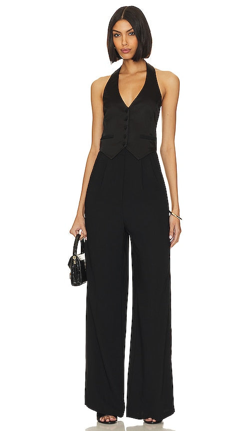 Amanda Uprichard Satin Isadore Jumpsuit in Black - Amanda Uprichard Combinaison Isadore en satin noir - Amanda Uprichard 黑色缎面 Isadore 连身裤 - Amanda Uprichard Satin-Isadore-Jumpsuit in Schwarz - Amanda Uprichard 새틴 Isadore 점프수트 블랙 색상 - Tuta Isadore in raso Amanda Uprichard in nero