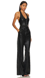 Amanda Uprichard X Revolve Isadore Faux Leather Jumpsuit in Black