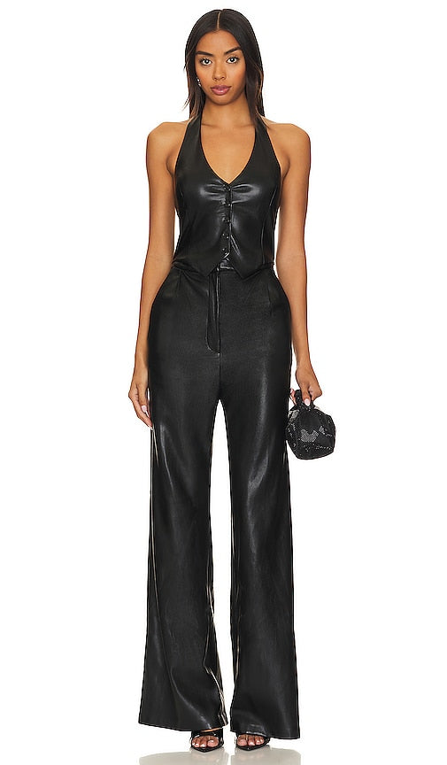 Amanda Uprichard X Revolve Isadore Faux Leather Jumpsuit in Black - Amanda Uprichard X Revolve Isadore Combinaison en simili cuir en noir - Amanda Uprichard X Revolve Isadore 黑色人造皮革连身裤 - Amanda Uprichard X Revolve Isadore Kunstleder-Jumpsuit in Schwarz - Amanda Uprichard X Revolve Isadore 인조 가죽 점프수트 (블랙 색상) - Tuta in ecopelle Amanda Uprichard X Revolve Isadore in nero