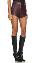 Amanda Uprichard x REVOLVE Kelso Faux Leather Shorts in Brown