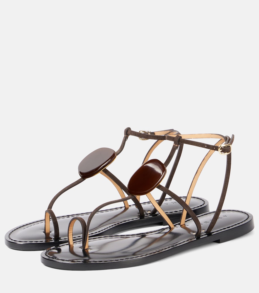 Amanu Cairo embellished leather sandals (Brown) - Flat Sandals