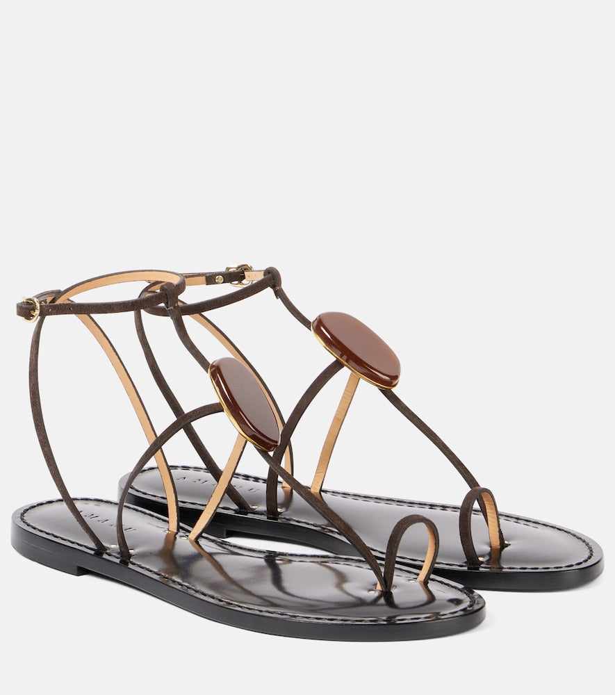 Amanu Cairo embellished leather sandals (Brown) - Flat Sandals