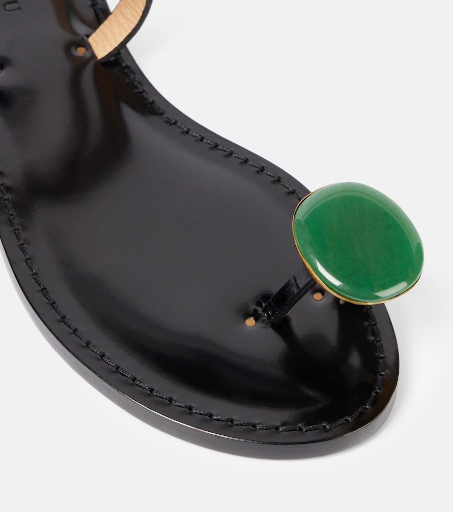 Amanu Kigali embeliished leather sandals - Black Flat Sandals