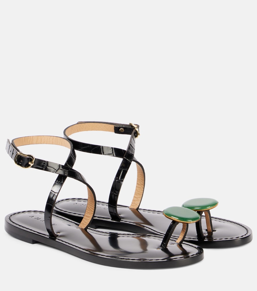 Amanu Kigali embeliished leather sandals - Black Flat Sandals