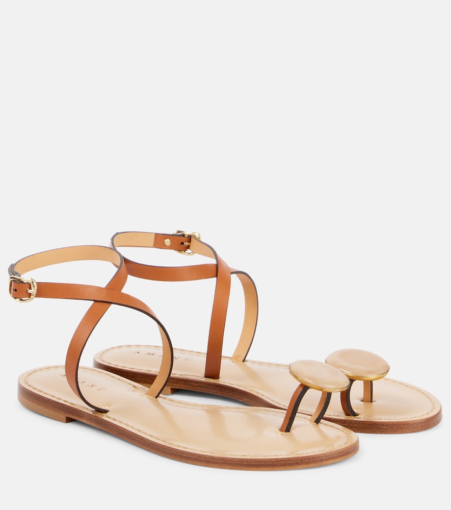 Amanu Kigali embellished leather sandals (Brown) - Flat Sandals