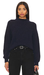 American Vintage East Mock Neck Sweater in Navy - American Vintage - East - Pull à col montant - Bleu marine - American Vintage East 海军蓝小高领毛衣 - American Vintage East Rollkragenpullover in Marineblau - American Vintage East 모크넥 스웨터 네이비 색상 - Maglione a collo finto vintage americano orientale in blu marino