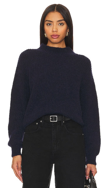 American Vintage East Mock Neck Sweater in Navy - American Vintage - East - Pull à col montant - Bleu marine - American Vintage East 海军蓝小高领毛衣 - American Vintage East Rollkragenpullover in Marineblau - American Vintage East 모크넥 스웨터 네이비 색상 - Maglione a collo finto vintage americano orientale in blu marino
