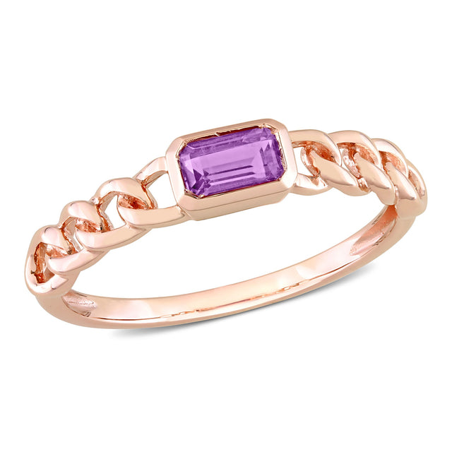 Amethyst Rose Gold Chain Link Stackable Ring | Size 5