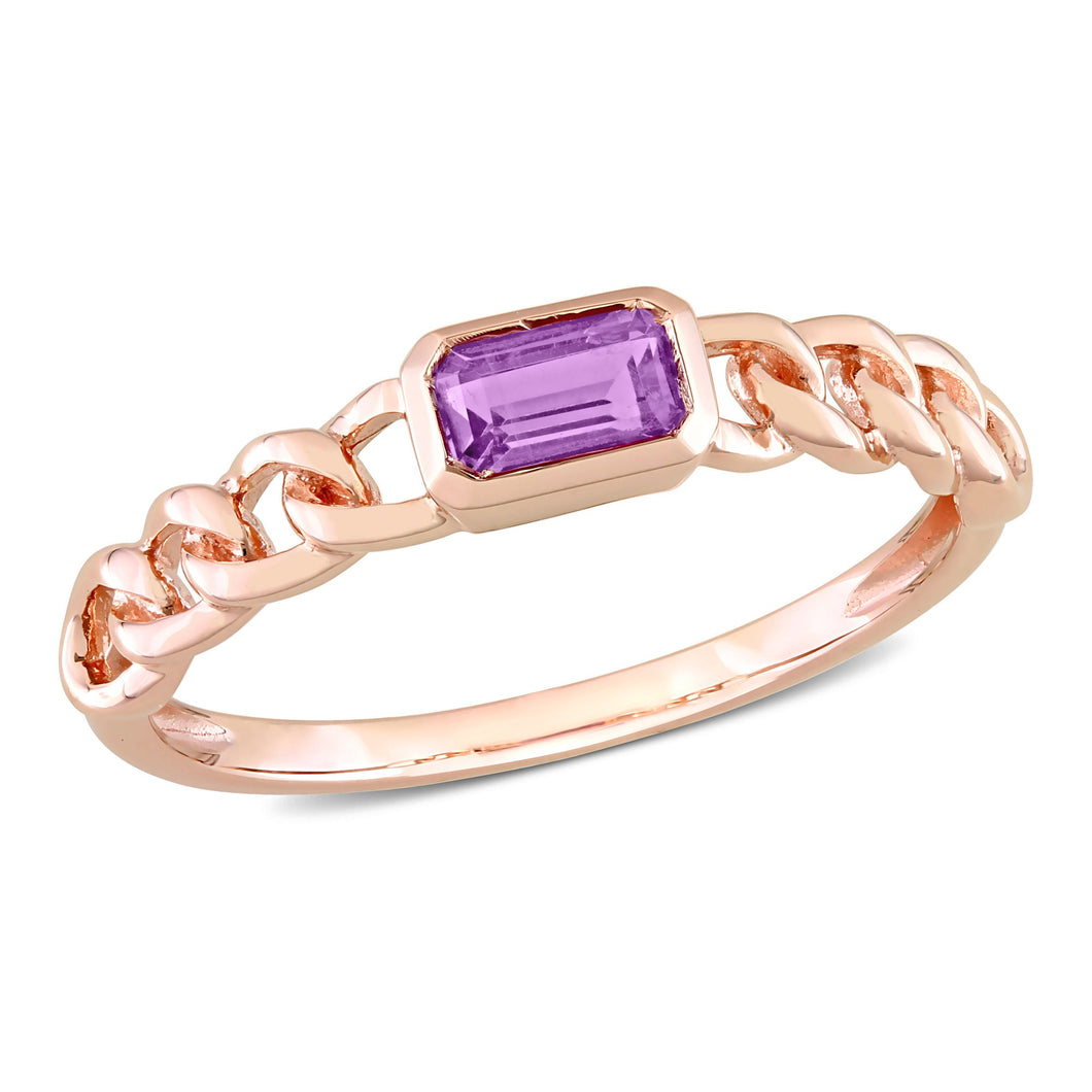 Amethyst Rose Gold Chain Link Stackable Ring | Size 5