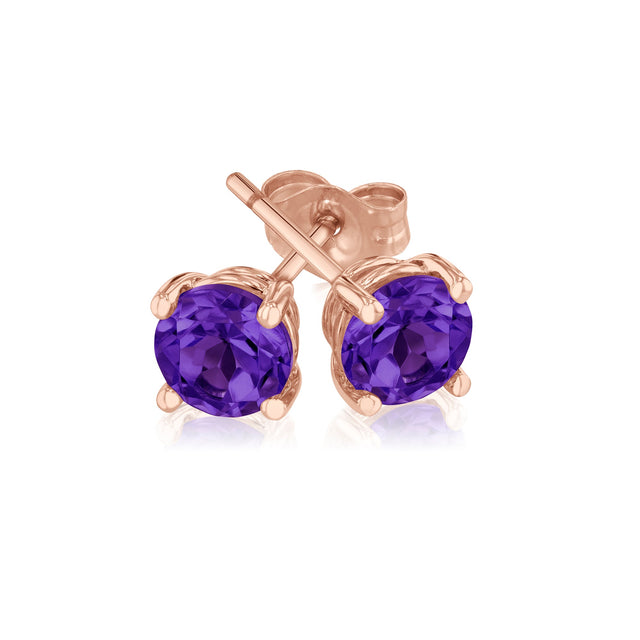 Amethyst Rose Gold Solitaire Stud Earrings