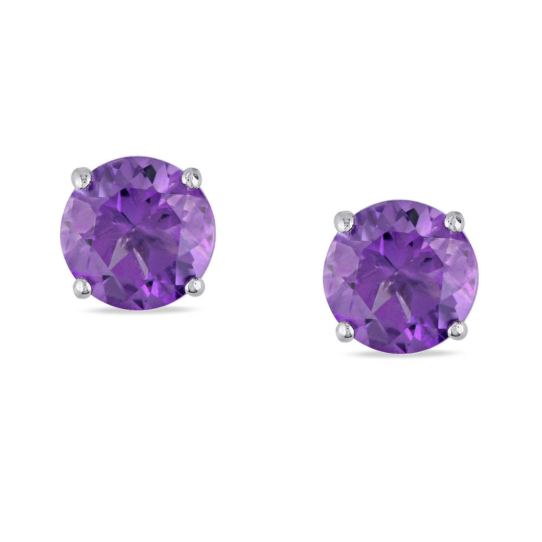 Amethyst Round Solitaire Stud Earrings