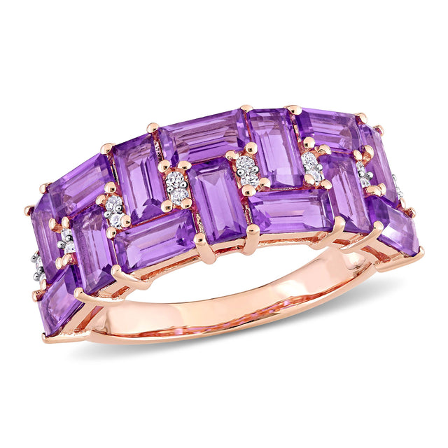 Amethyst and 1/10ctw Diamond Geometric Rose Gold Ring | Size 5