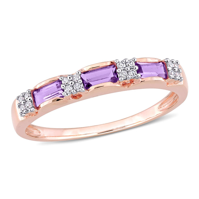 Amethyst and 1/15ctw Diamond Rose Gold Stackable Ring | Size 4